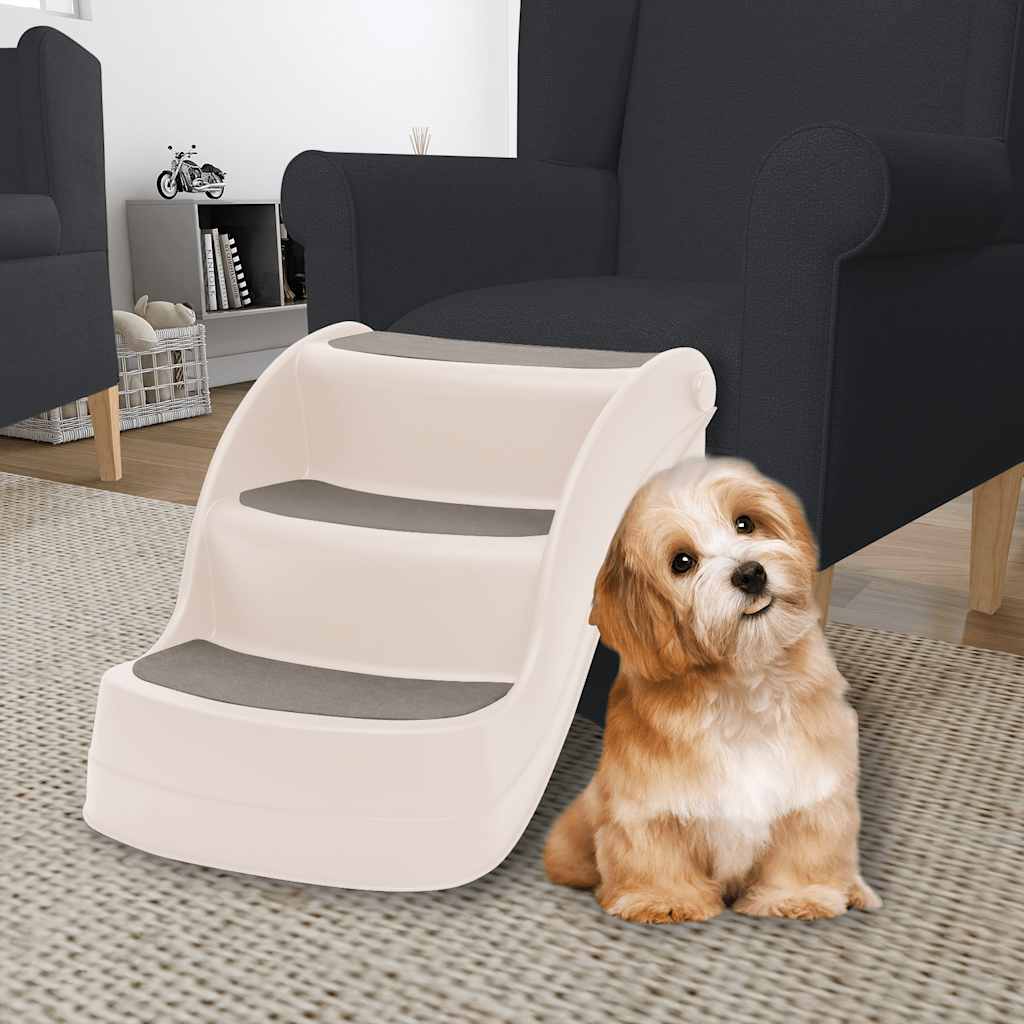 vidaXL Katzentreppe & Hundetreppe mit 3 Stufen Klappbar Creme 50x38x38 cm Kunststoff