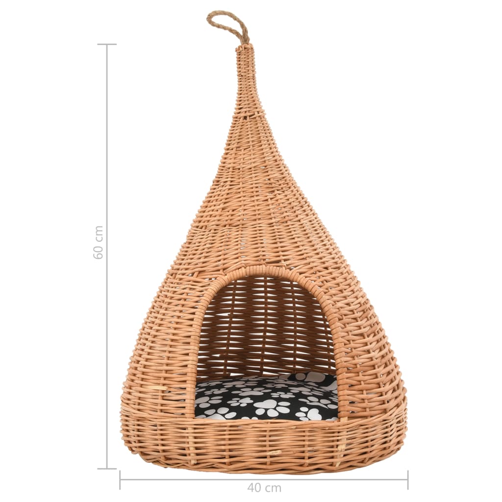 vidaXL Katzenhöhle mit Kissen 40x60 cm Naturweide Tipi