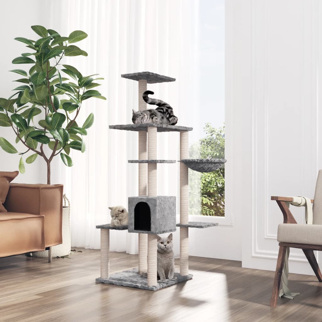 vidaXL Kratzbaum mit Sisal-Kratzsäulen Creme 142 cm