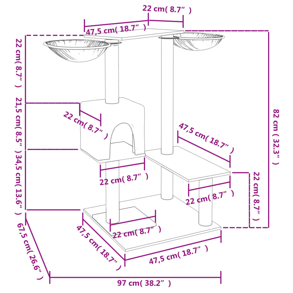 vidaXL Kratzbaum mit Kratzsäulen Creme 82 cm