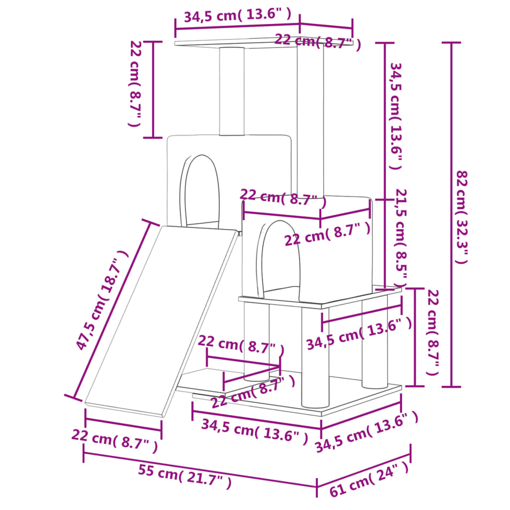 vidaXL Kratzbaum mit Sisal-Kratzsäulen Creme 82 cm