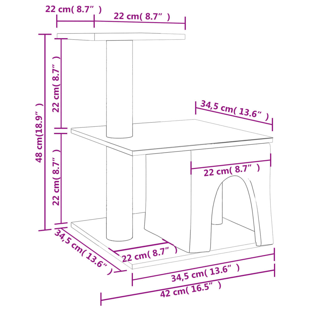 vidaXL Kratzbaum mit Sisal-Kratzsäulen Creme 48 cm