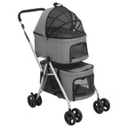 vidaXL Katzenwagen & Hundewagen für 2 Tiere Faltbar Grau 83x48x97 cm Oxford-Gewebe