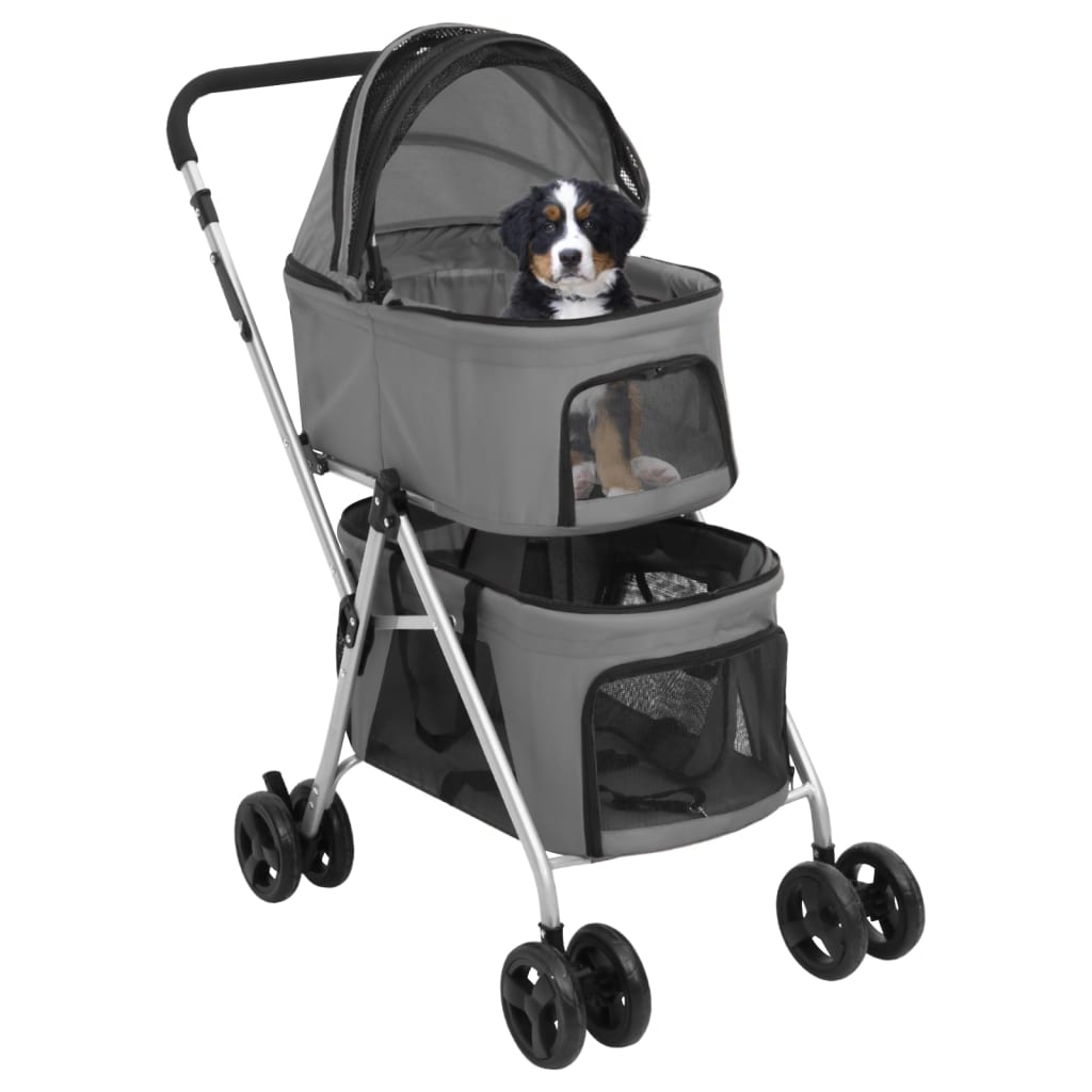 vidaXL Katzenwagen & Hundewagen für 2 Tiere Faltbar Grau 83x48x97 cm Oxford-Gewebe