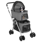 vidaXL Katzenwagen & Hundewagen für 2 Tiere Faltbar Grau 83x48x97 cm Oxford-Gewebe