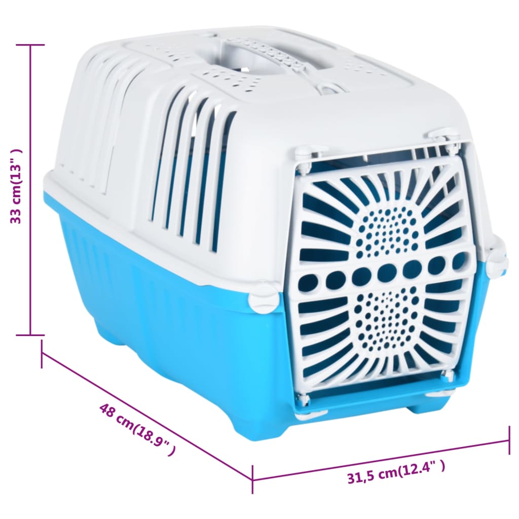 vidaXL Transportbox für Haustiere & Katzentransportbox Weiß Blau 48x31,5x33 cm Polypropylen